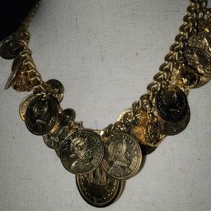 VINTAGE Charm coin necklace gold color boho indi